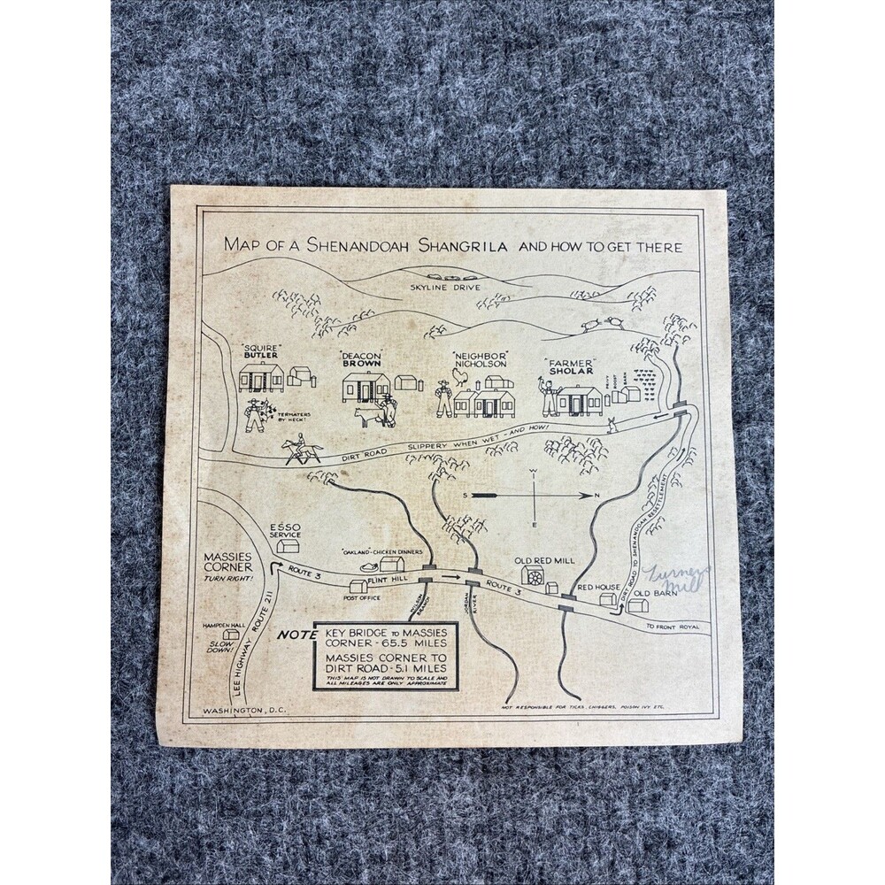Vintage Shenandoah Shangrila Illustrated Map Skyline Drive Virginia Tourist 6x6